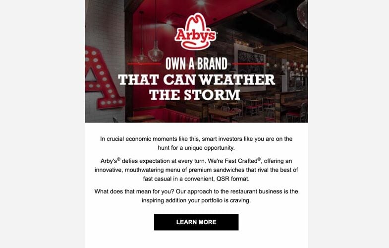 Arby's franchise recruitment email design