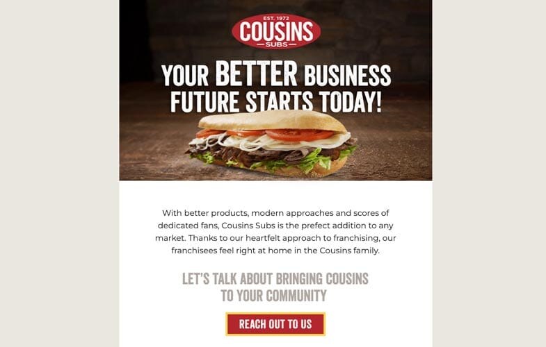 Cousins Subs post-lead nurture email