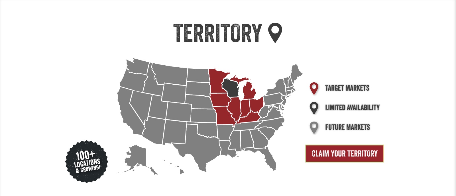 Cousins Subs website as shipped, archived capture — franchise territory map