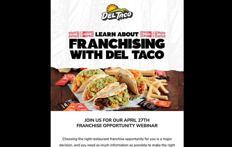 Del Taco franchise webinar invitation email
