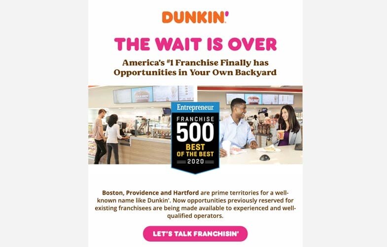Dunkin' franchise recruitment email design