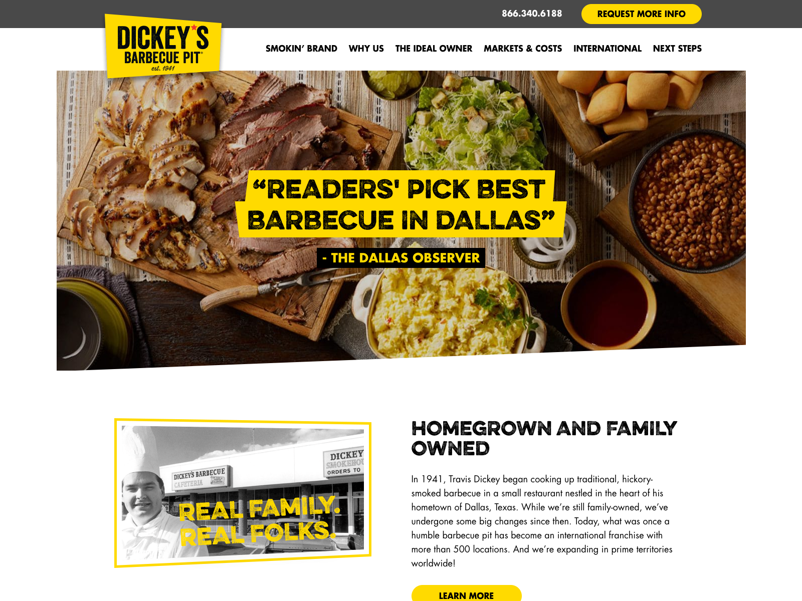 Dickey's Barbecue Pit franchise site hero as shipped, archived capture