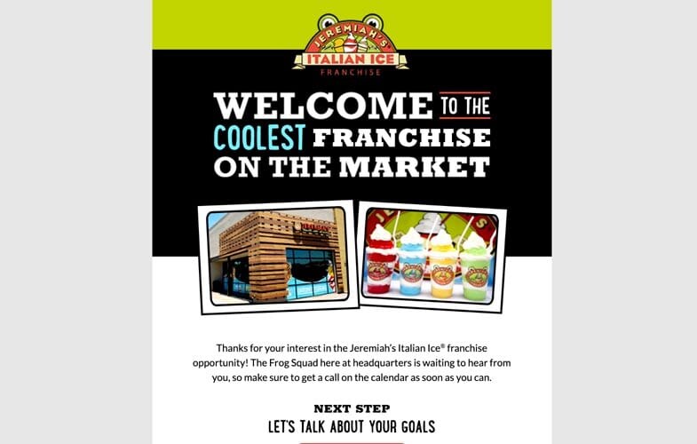 Jeremiah's Italian Ice post-lead email