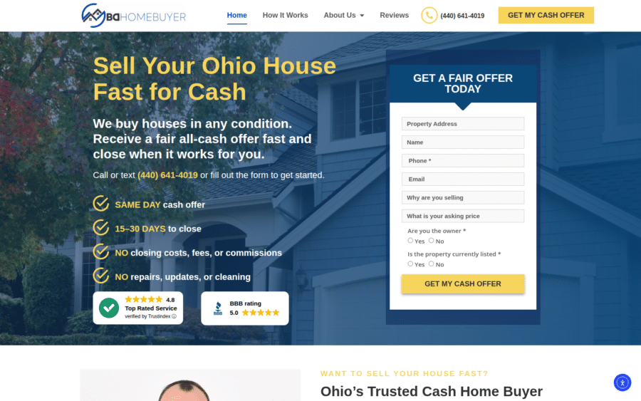 BDHomeBuyer homepage: Sell Your Ohio House Fast for Cash, with the cash offer form
