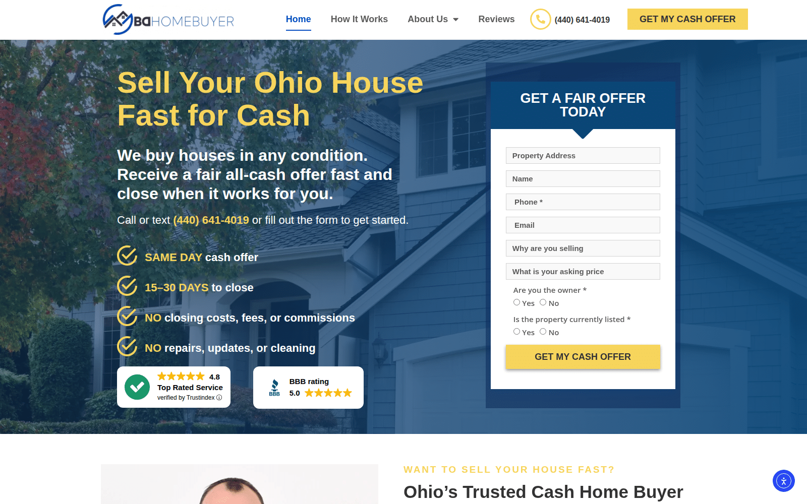 BDHomeBuyer homepage: Sell Your Ohio House Fast for Cash, with the cash offer form